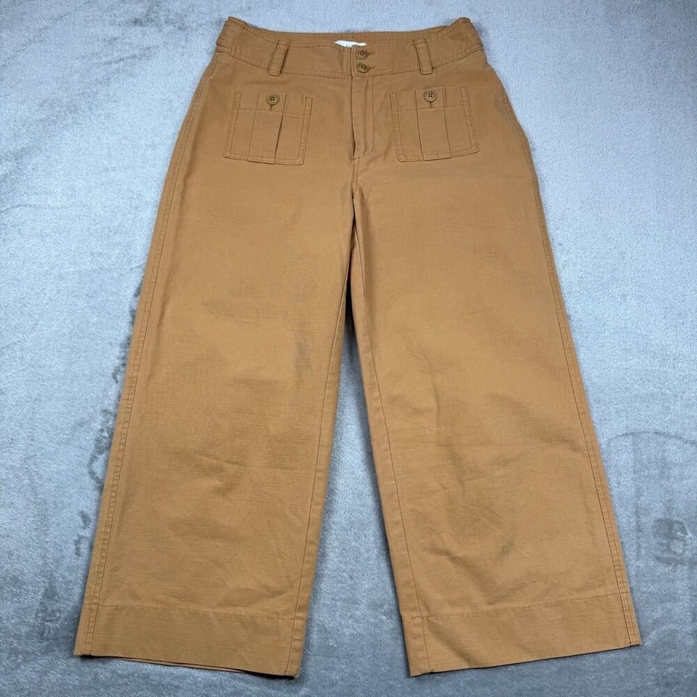 Sundance Voyager Cotton Wide Leg Ankle Pants Women’s 8 Brown Front Patch Pockets